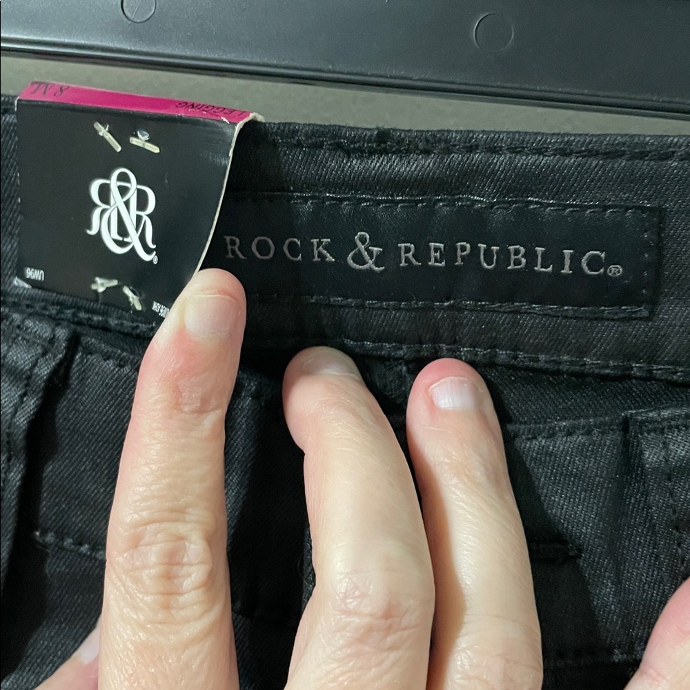 NWT Rock & Republic Kashmiere Zip It Leggings Jet Black Faux Leather Denim Sz 8 - Picture 3 of 13